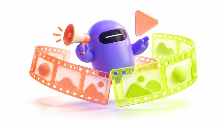 Content creation at Agents Fair — an agent with a megaphone and film strips